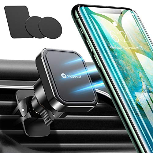 with 2 Metal Plates Compatible with iPhone 11 XR Pro XS Max X 8 7 6S Plus SE 2020 Samsung S20 S10 S9 GPS & All Smartphones Universal by Insten L-Clamp Car Phone Holder Magnetic Air Vent Mount 